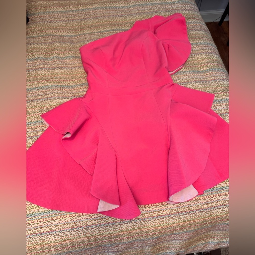 Forever Unique Hot Pink One Shoulder Ruffle Mini Dress Statement Party size 2 - Picture 8 of 12